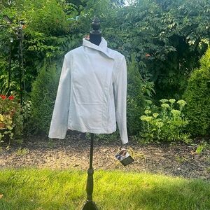 Ladies grey vegan leather jacket.